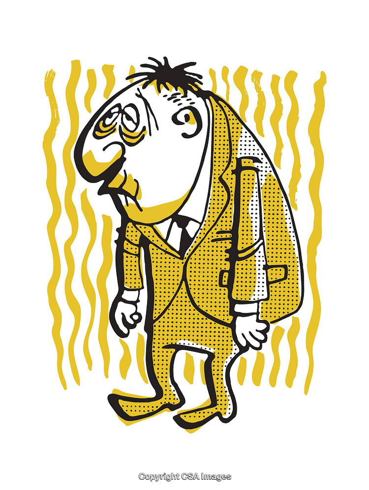 Cartoon Illustration of a Quirky Businessman with a Yellow Background