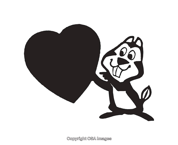 Black And White Cartoon Squirrel Holding a Large Heart Illustration
