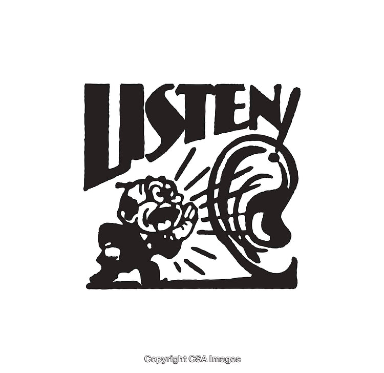 Black and White Line Art Illustration Encouraging Attentive Listening