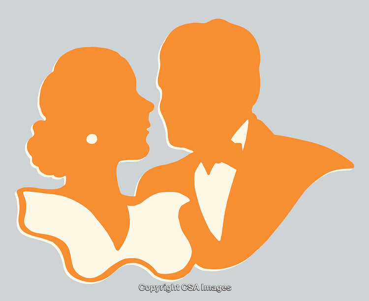 Silhouette Art of a Couple in Elegant Attire Against Neutral Background