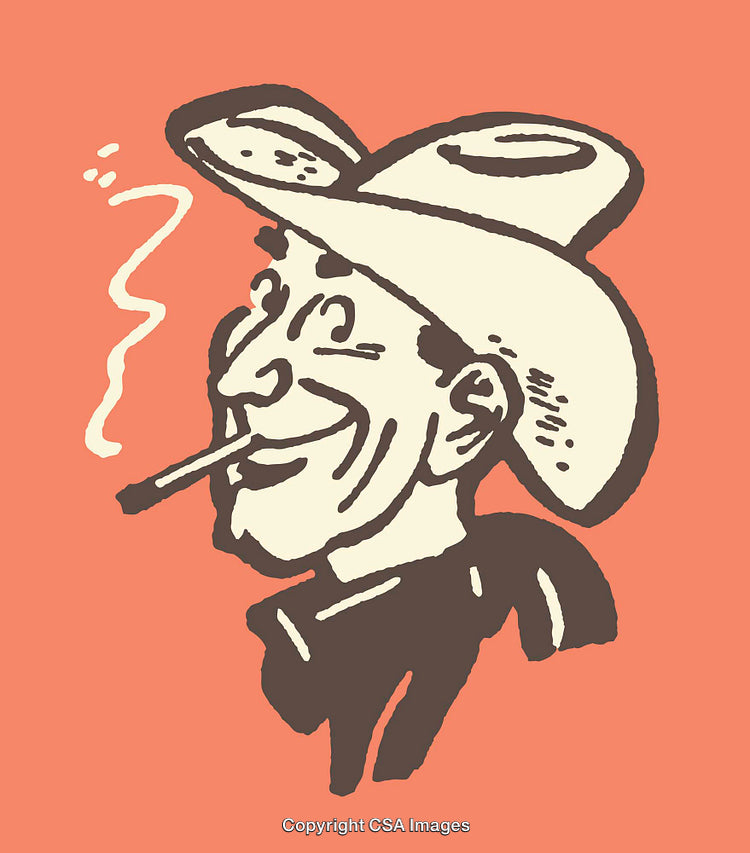 Vintage Styled Line Art Illustration of a Cowboy in Profile View