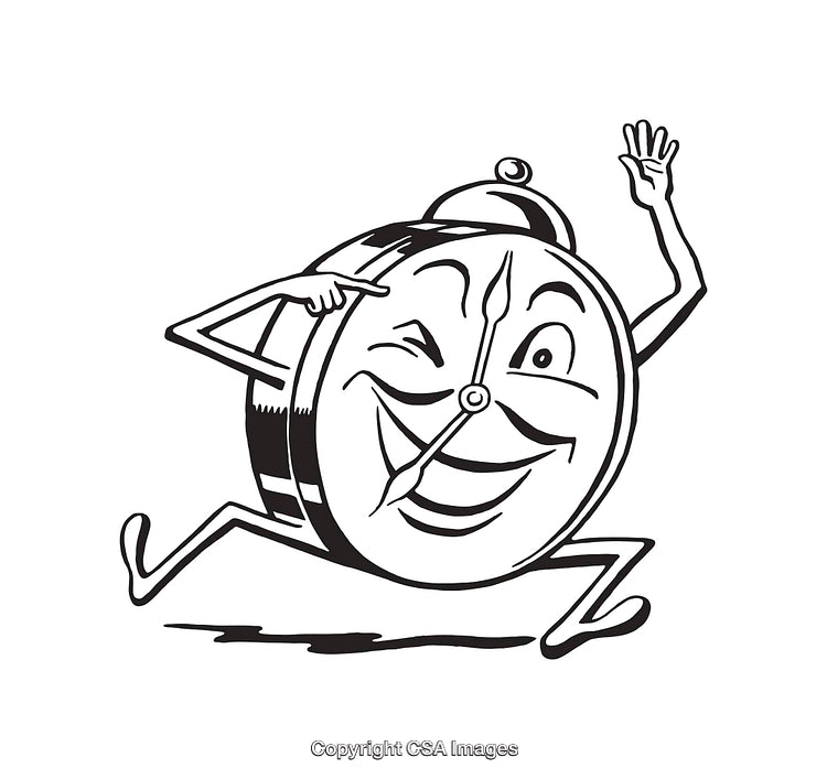 Retro Cartoon Clock Character Running With Enthusiastic Expression