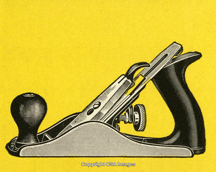 Vintage Engraving of Carpentry Plane on Yellow Background