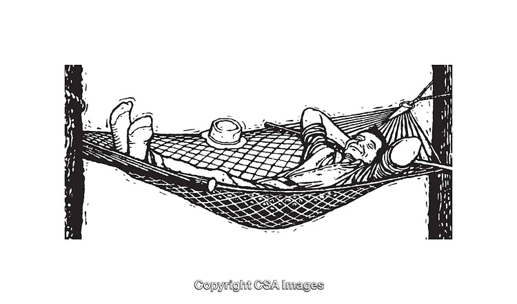 Black and White Line Art of a Person Relaxing in a Hammock