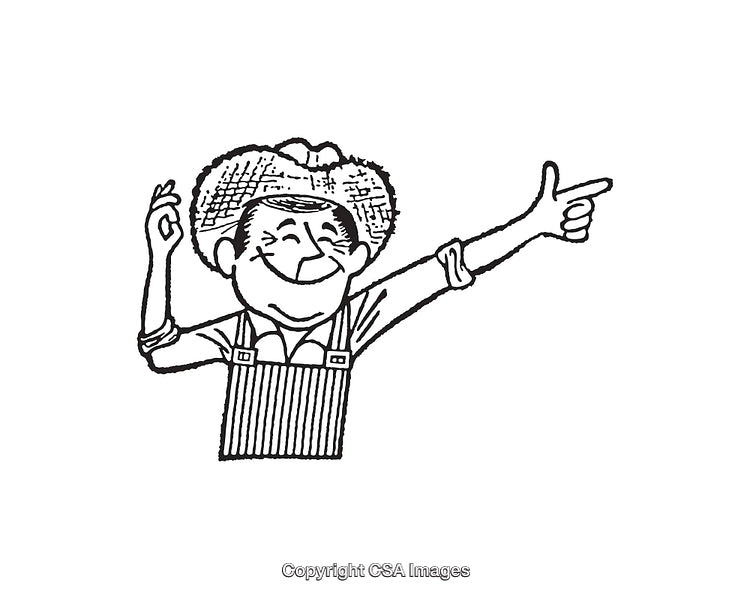 Vintage Illustration of a Cheerful Farmer Gesturing Enthusiastically