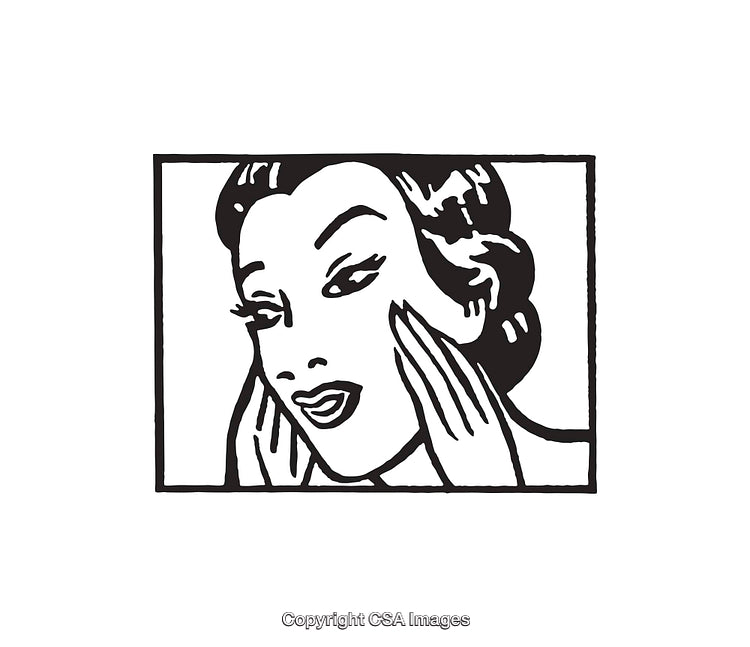 Elegant Retro Black and White Illustration of a Woman With Sophisticated Expression