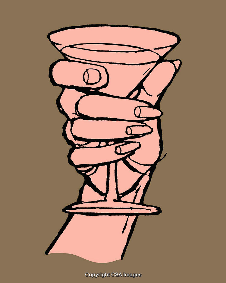 Elegant Illustration of Hand Holding a Cocktail Glass in Line Art Style