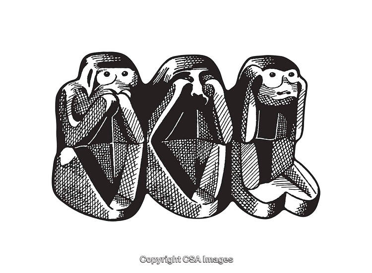 Monochrome Line Art of Hear No, See No, Speak No Evil Figures
