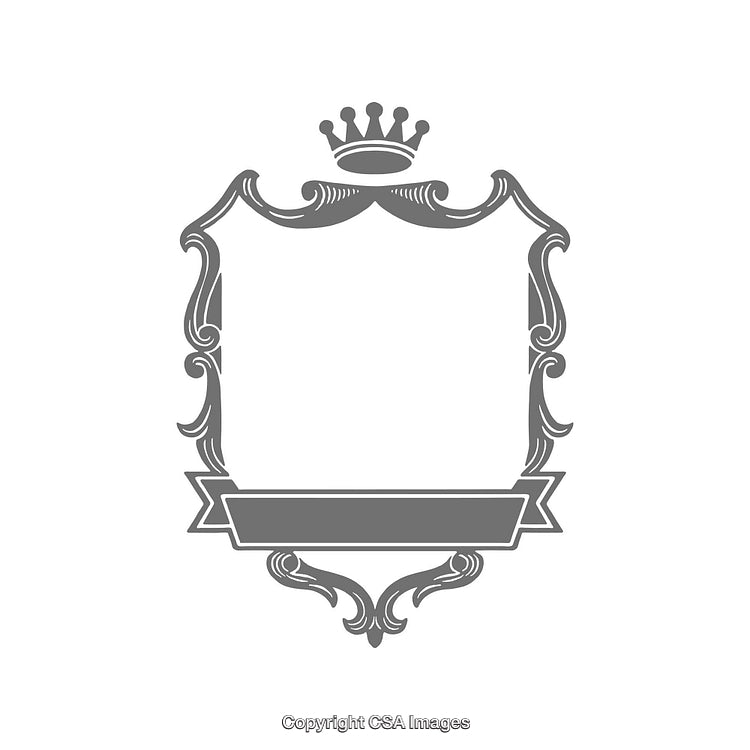 Elegant Heraldic Frame Design with Crown and Scroll Details
