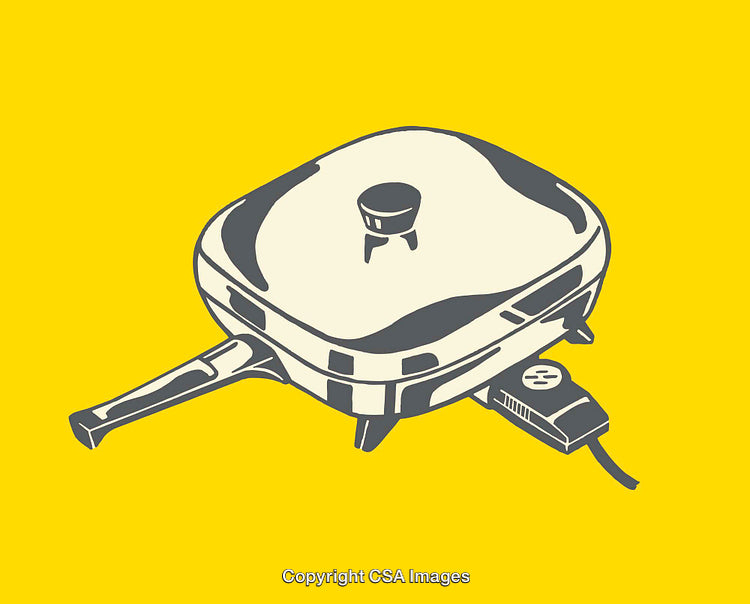 Retro Styled Electric Skillet Illustration on a Yellow Background