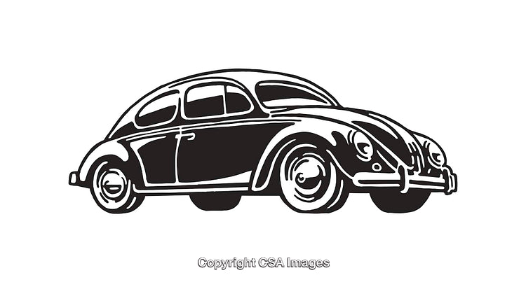 Classic Retro Car Line Drawing in Black and White
