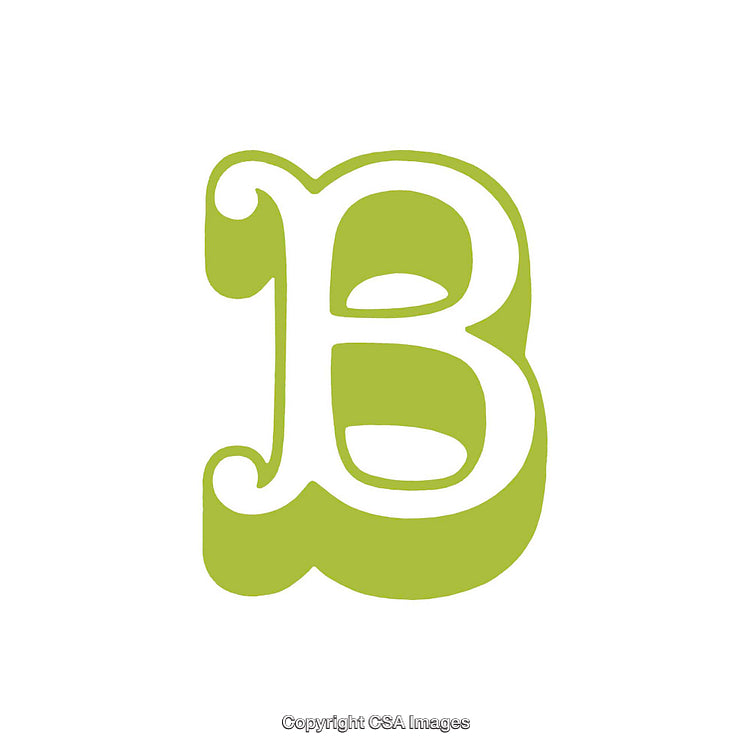 Decorative Green Letter B with White Accents on White Background