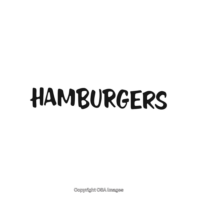 Bold Black Handwriting of the Word 'Hamburgers' on a White Background