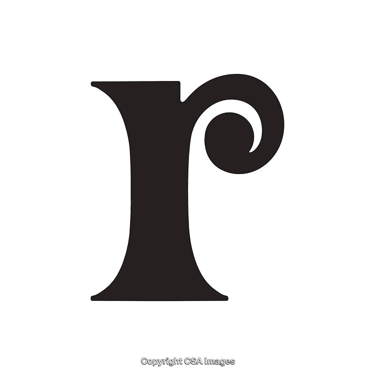 Stylized Typeface Letter R Black Silhouette on White Background