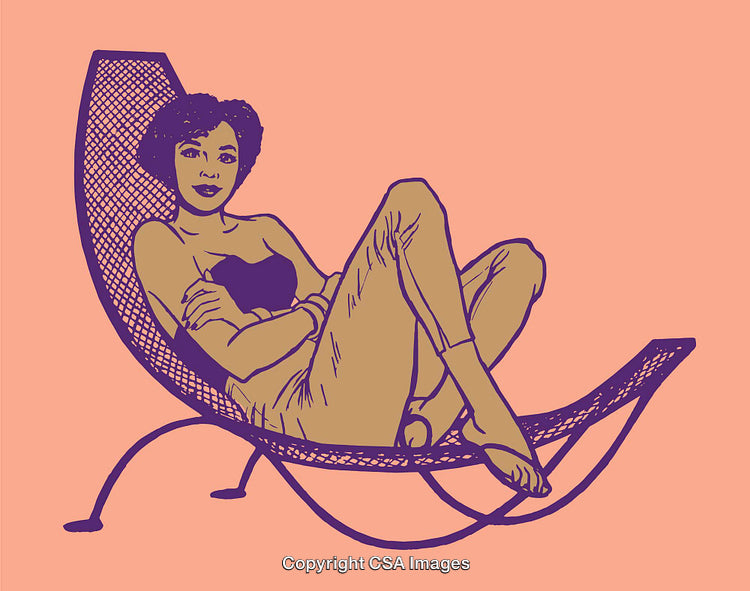 Colorful Line Art Illustration of a Relaxed Woman on a Lounge Chair