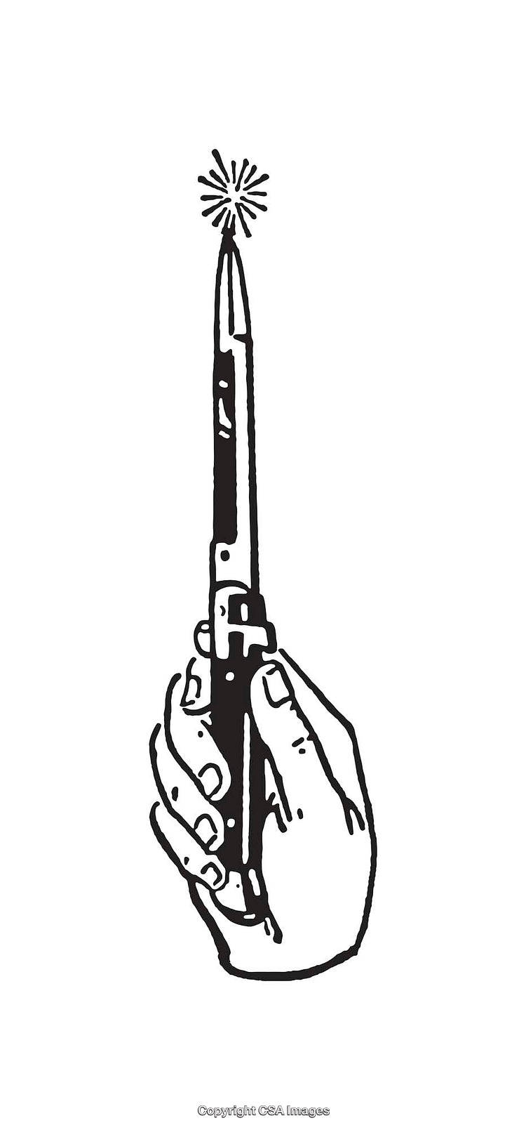Black and White Line Art of a Sparkler Pen in Hand