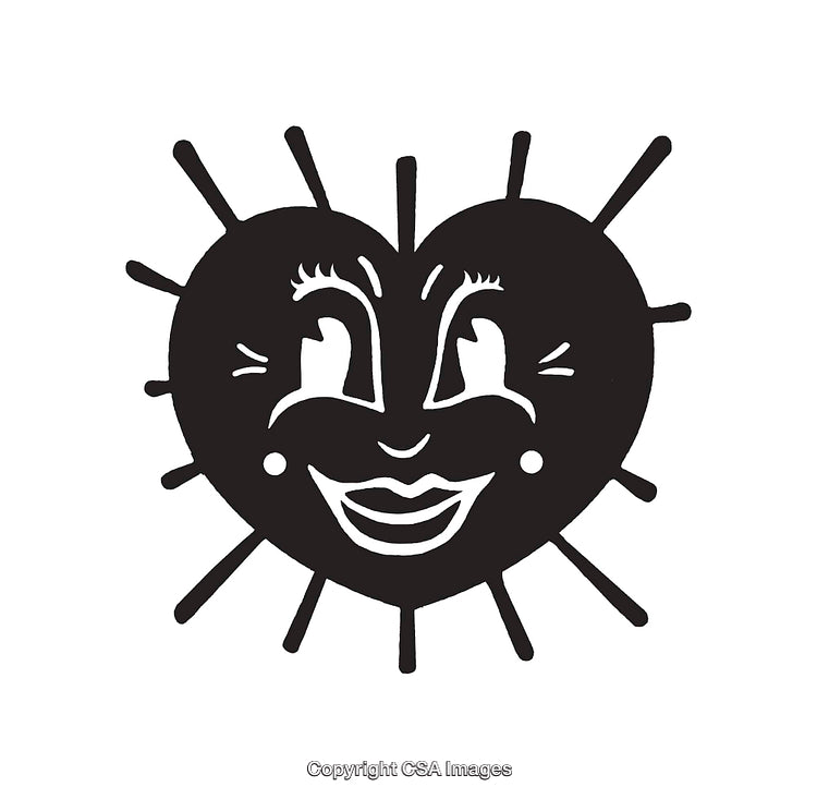 Expressive Smiling Heart Illustration With Charm and Character in Monochrome Art