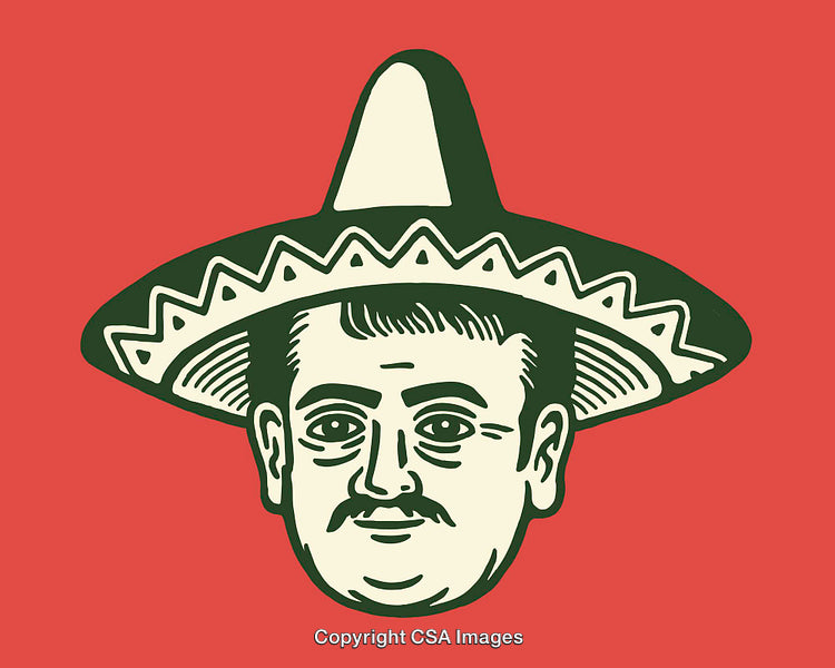 Illustration of a Man Wearing a Sombrero on a Red Background