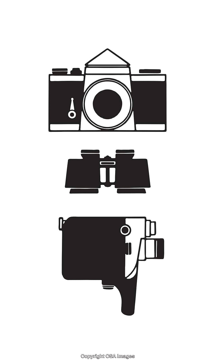 Minimalistic Black and White Line Art of Camera and Optics Equipment