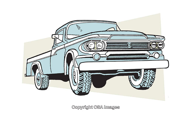 Vintage Blue Pickup Truck Illustration in Retro Style Art