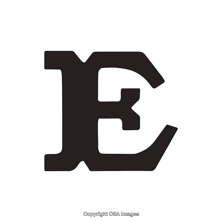 Close-Up of a Bold Stylized Letter E on White Background
