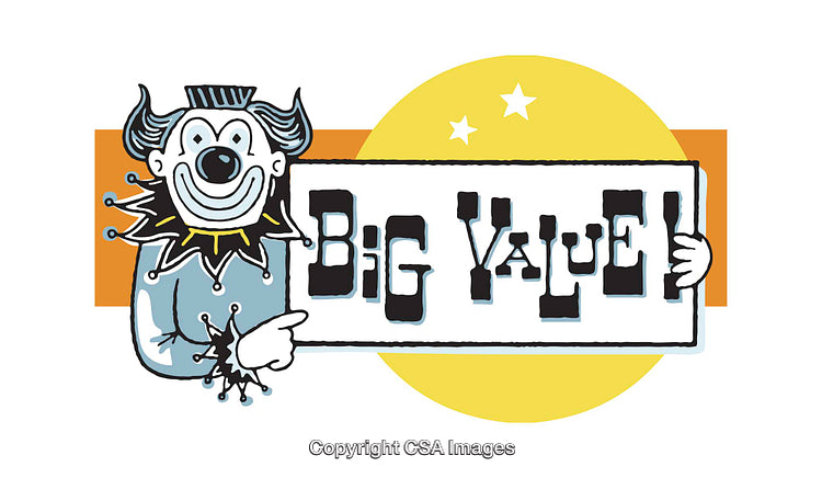 Colorful Vintage Clown Illustration Holding Big Value Sign for Promotional Use