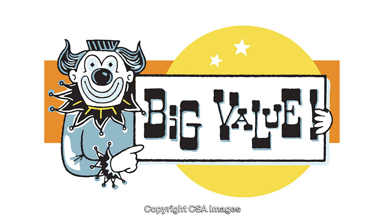 Colorful Vintage Clown Illustration Holding Big Value Sign for Promotional Use