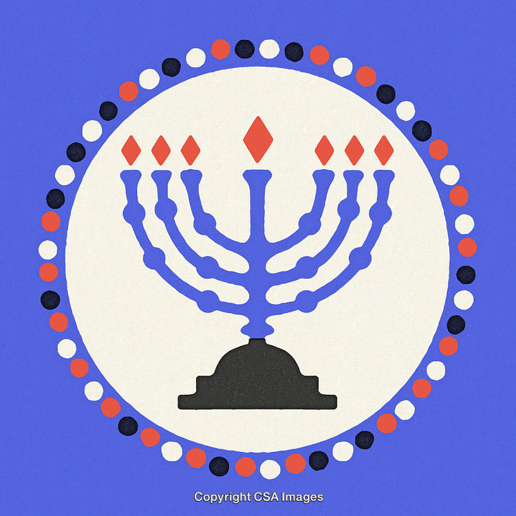 Artistic Illustration of a Menorah with Vibrant Colors and Decorative Motif