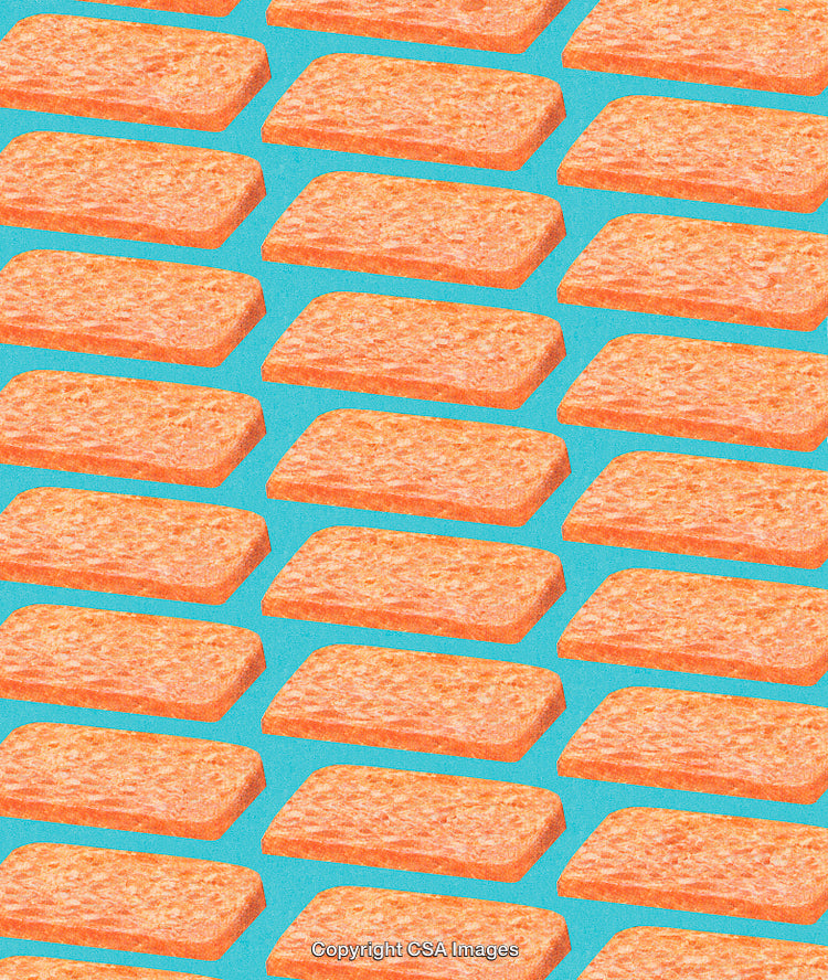 Pattern of Toasted Bread Slices on Bright Blue Background