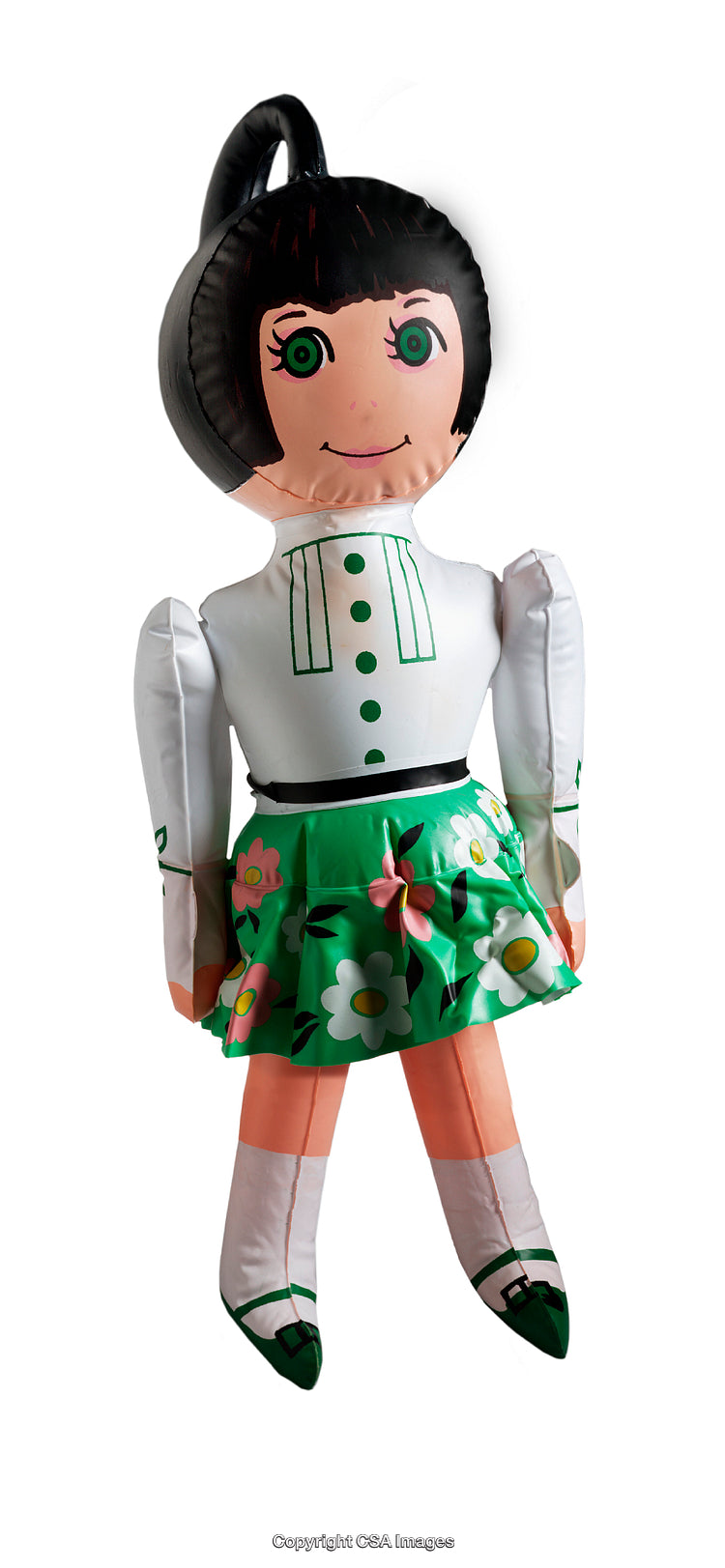 Inflatable Doll Wearing a Flower Dress with Green and White Design