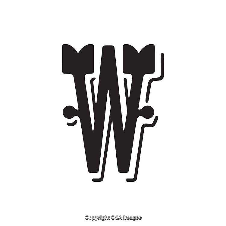 Creative Black Artistic Letter W Graphic with Abstract Characters