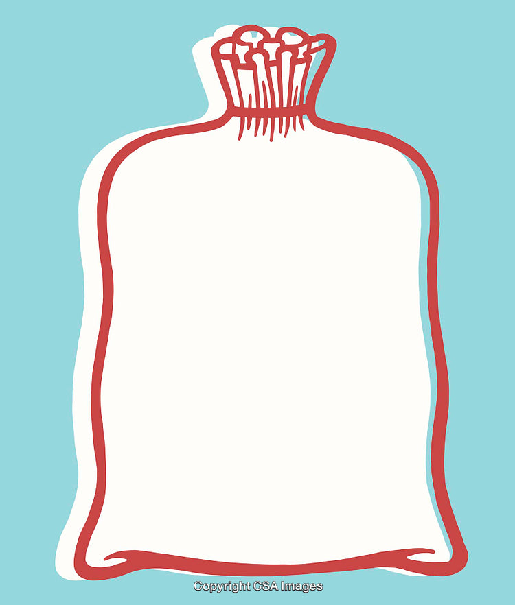 Minimalist Illustration of a Sack with Red Outline on Blue Background