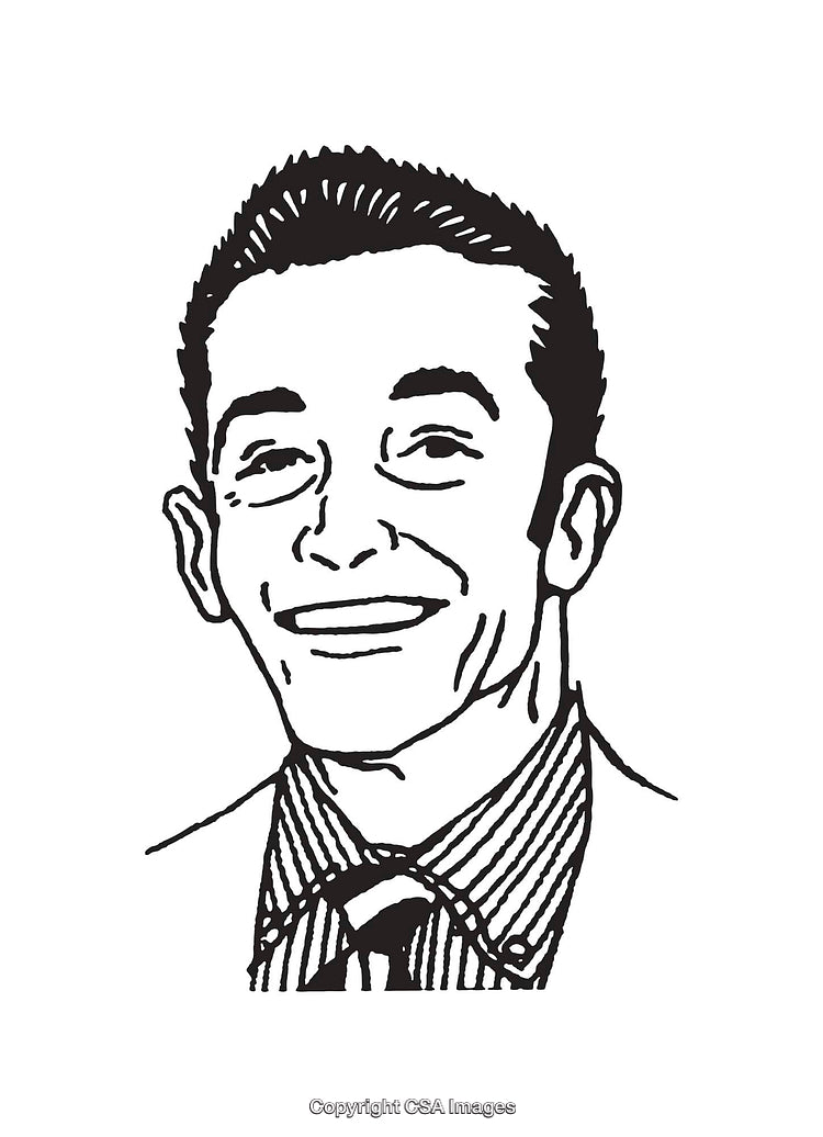 Black and White Line Art of a Smiling Man in Formal Wear