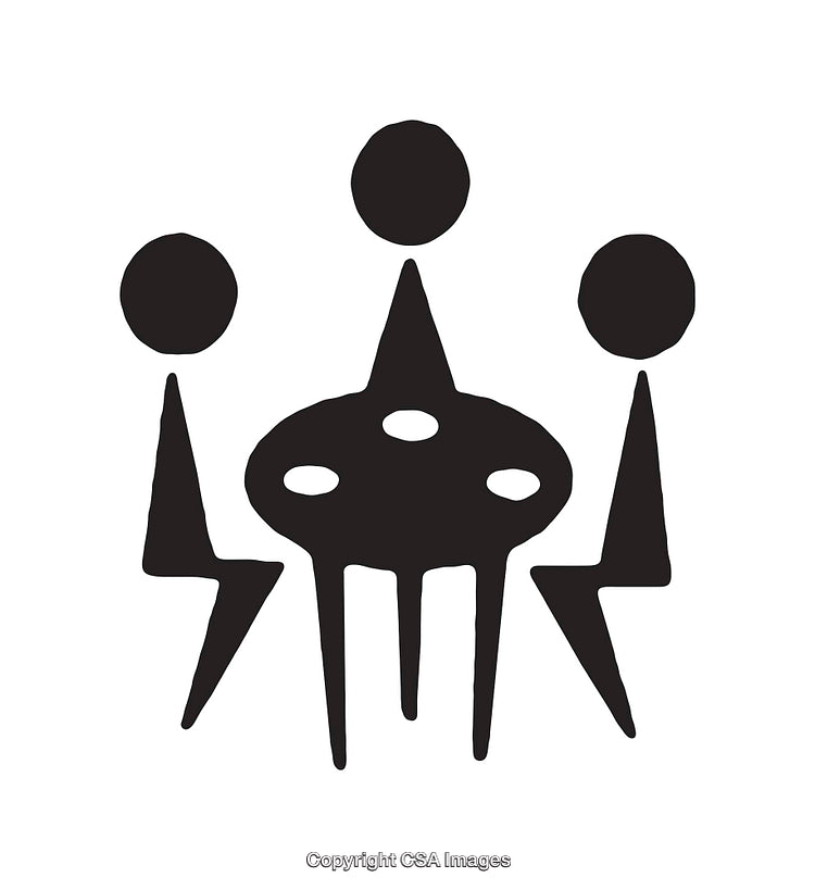 Minimalist Black and White Icon Representing a Group Discussion