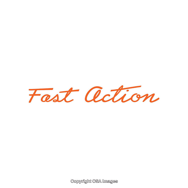 Dynamic Text Displaying 'Fast Action' in Bold Orange Typeface on White Background
