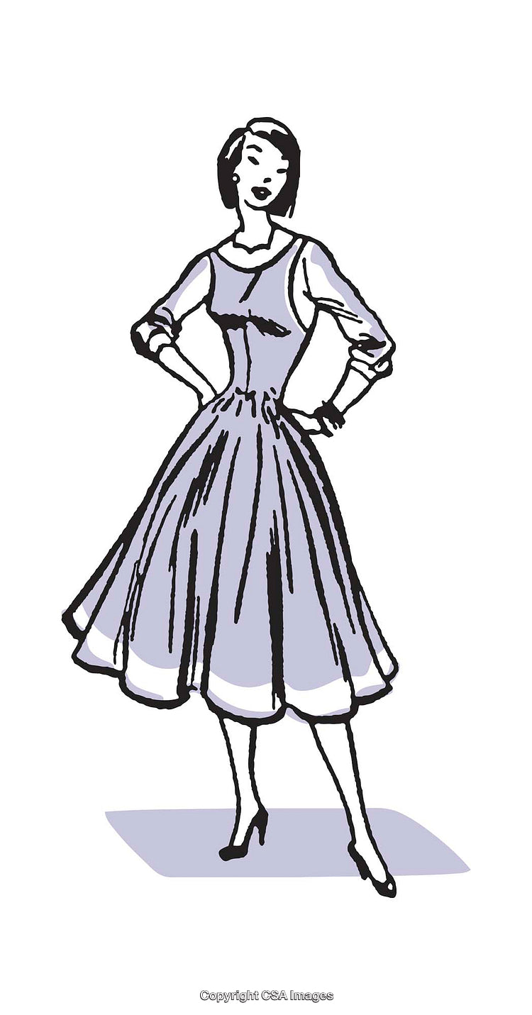 Stylish Illustration of Woman in Vintage-Dress with Elegant Pose