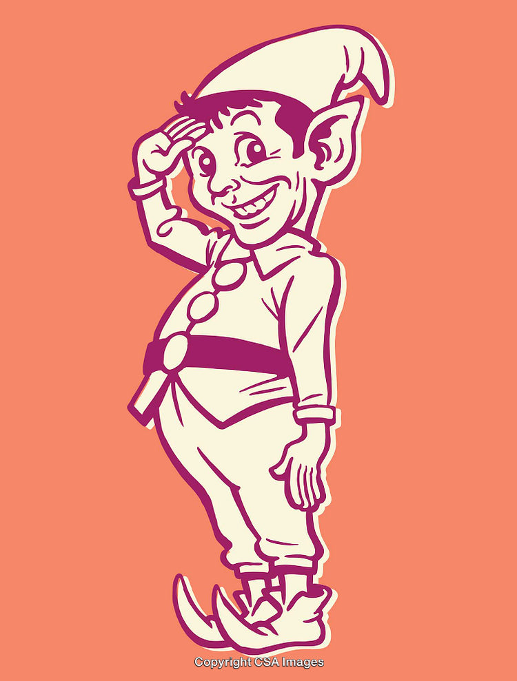 Colorful Illustration of a Cheerful Elf in Cartoon Style