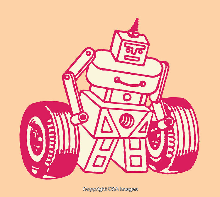 Vibrant Illustration of a Robot with Wheels in a Playful Design