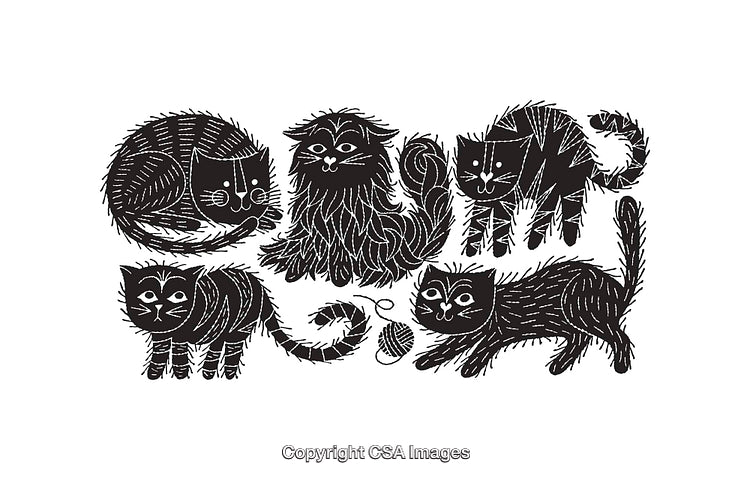 Collection of Black and White Illustrations Featuring Adorable Cats