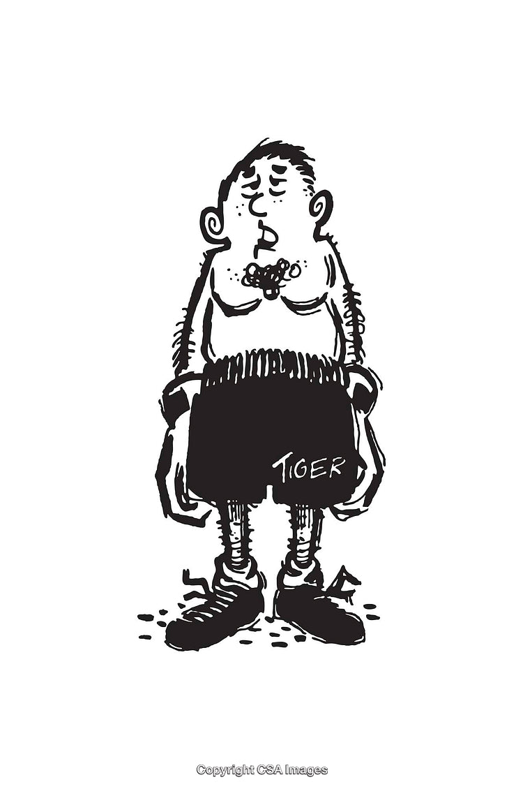 Black and White Line Art of a Humorous Boxer Stance