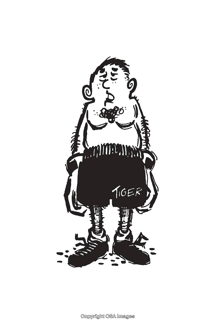 Black and White Line Art of a Humorous Boxer Stance