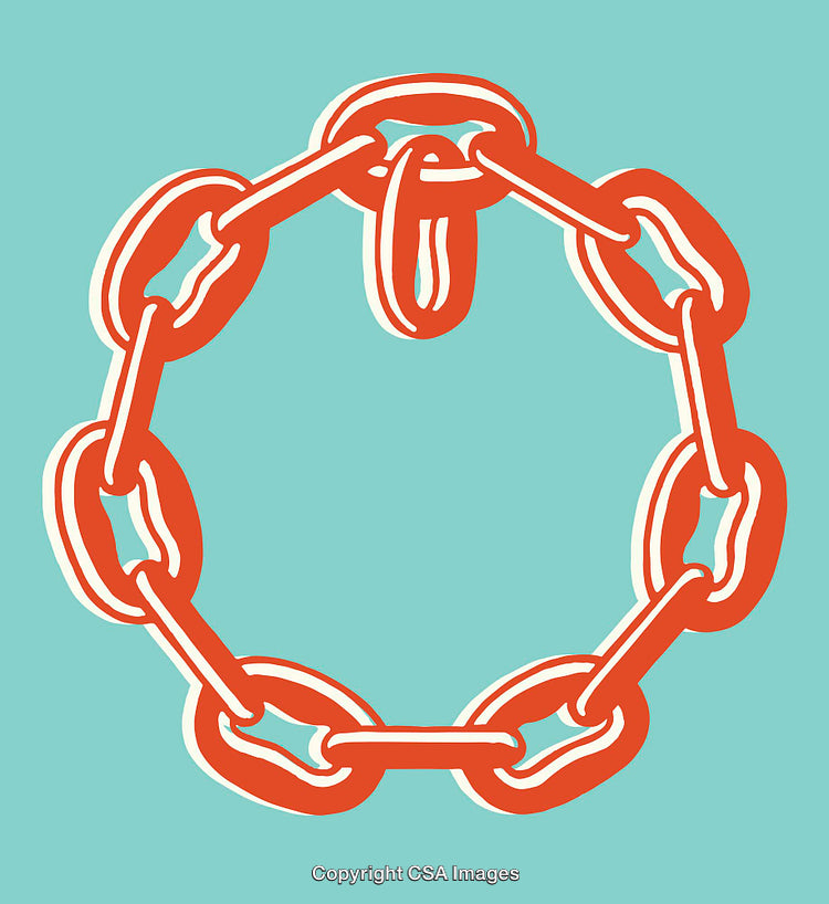 Circular Chain Illustration in Minimalist Red and Blue Color Scheme