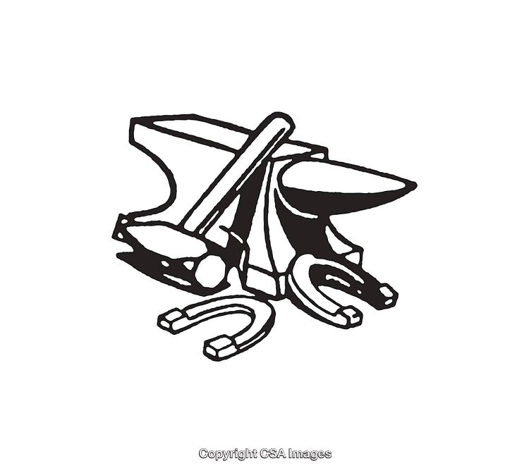 Black And White Line Art of Anvil and Horseshoeing Tools