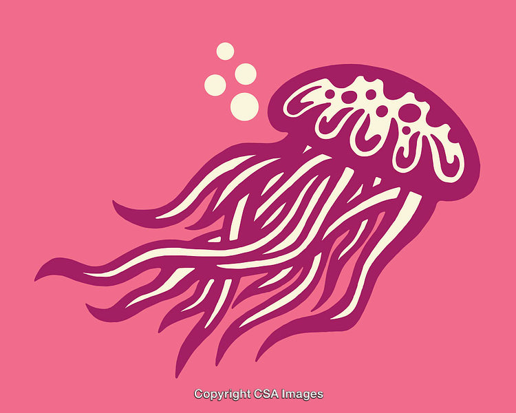 Abstract Line Art Illustration of a Jellyfish in Vibrant Pink Hues