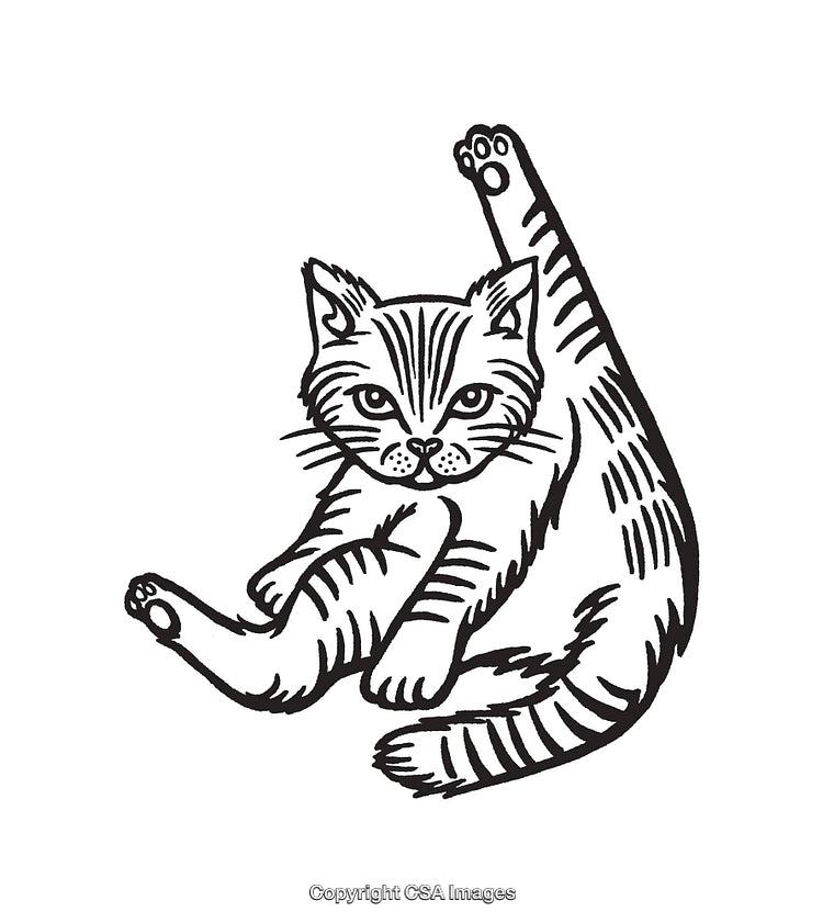 Black And White Line Art Illustration of a Stretching Cat