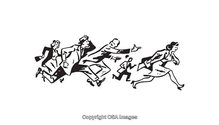 Retro Style Illustration of People Running in Motion