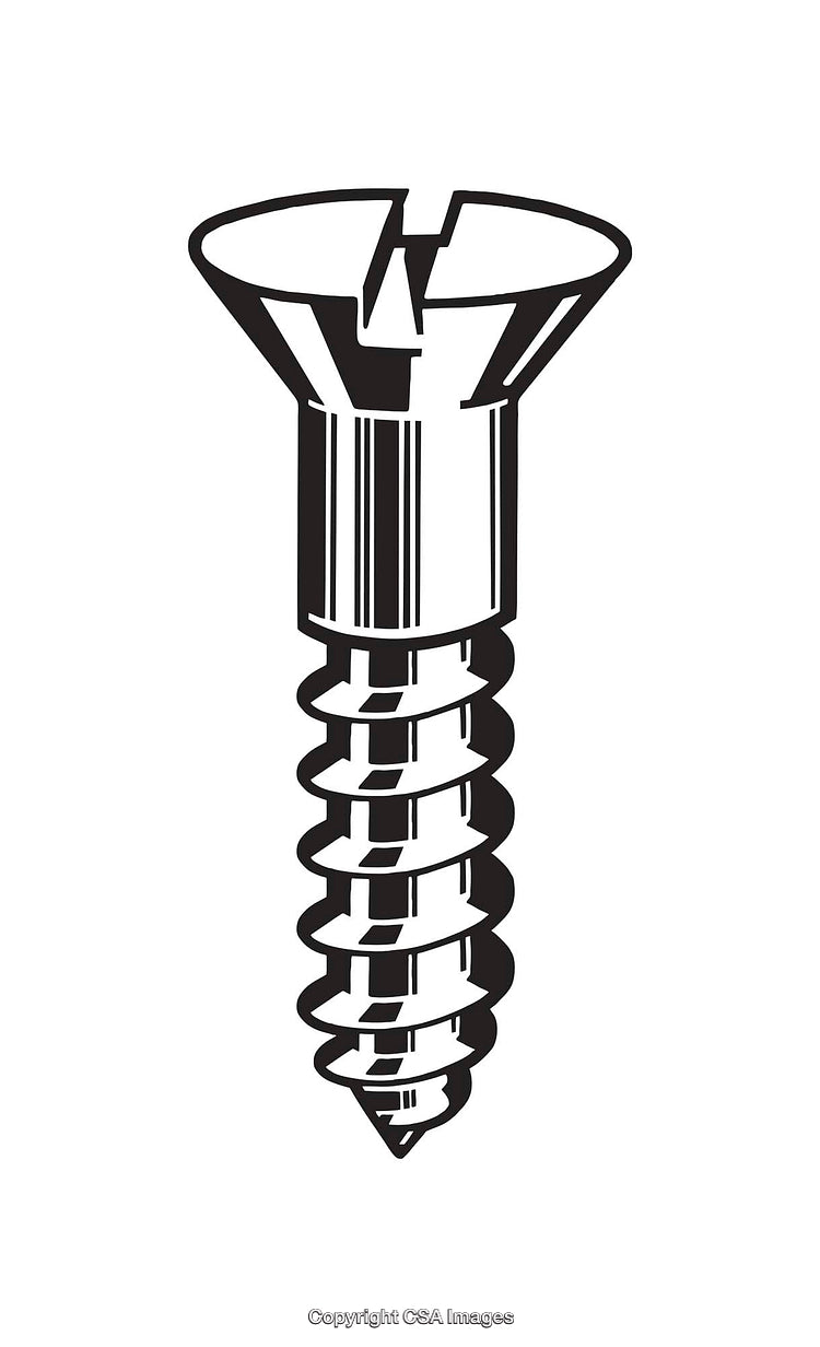 Black and White Line Art Illustration of a Screw with Threaded Design