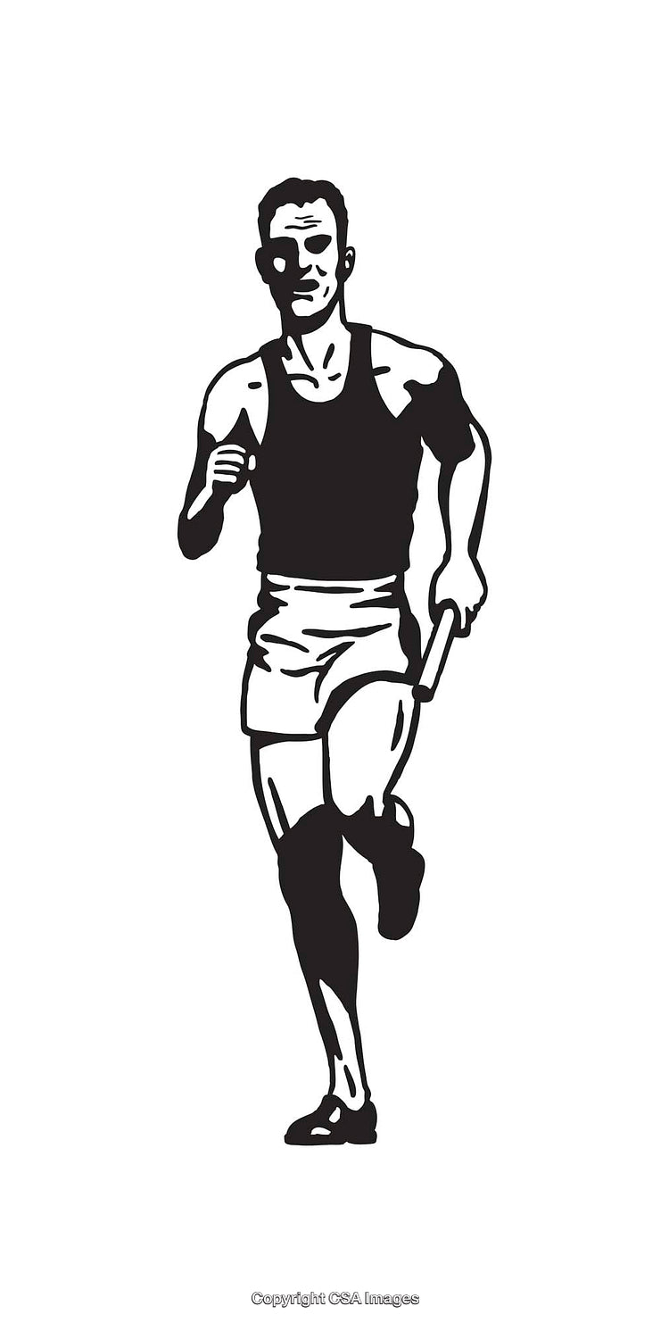 Black and White Line Art of a Relay Race Runner
