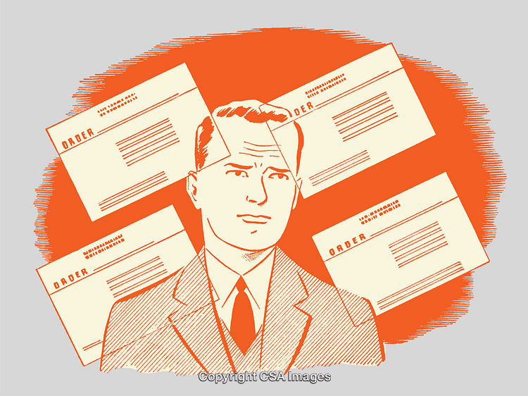 Vintage Illustration of a Businessman with Documents in a Retro Style