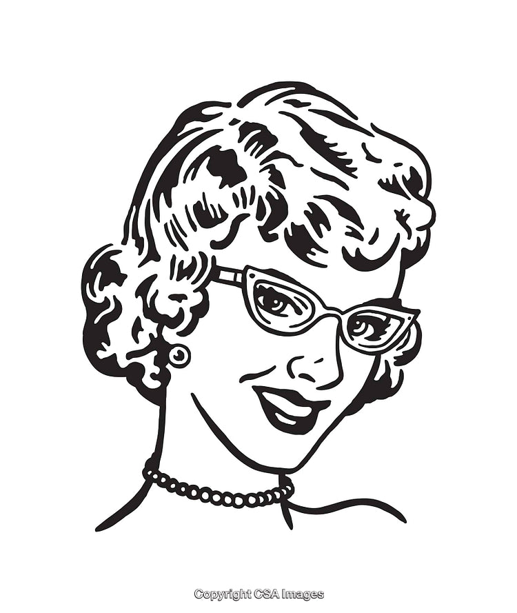 Retro Style Black and White Illustration of Woman With Glasses